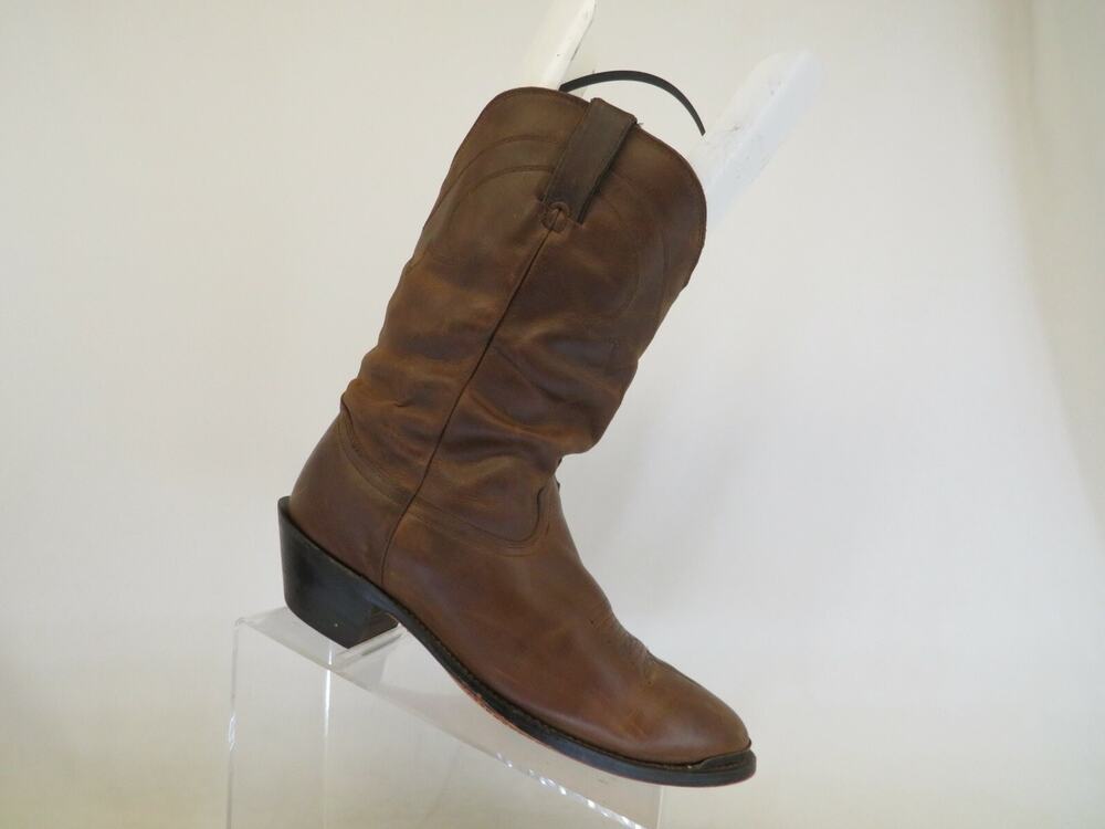 Brown Leather Slouch Cowboy Western Boots Womens Size 10 M